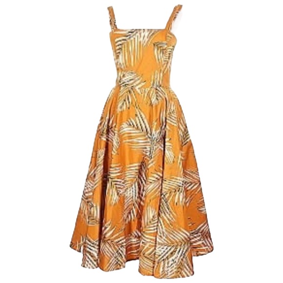 White House Black Market Dress 0 Fit Flare Sleeveless Palm Print - Picture 1 of 15